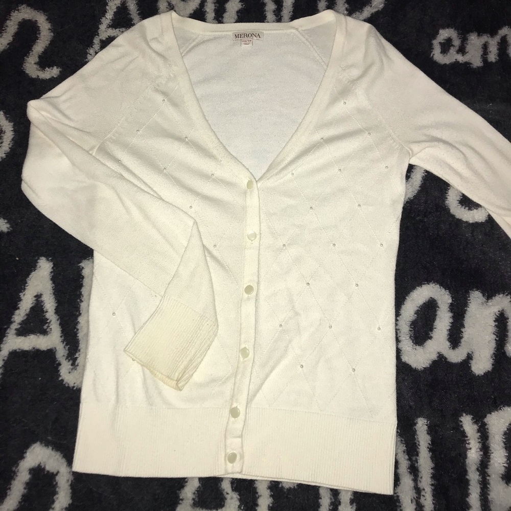 Merona cream button up cardigan with pearl accents